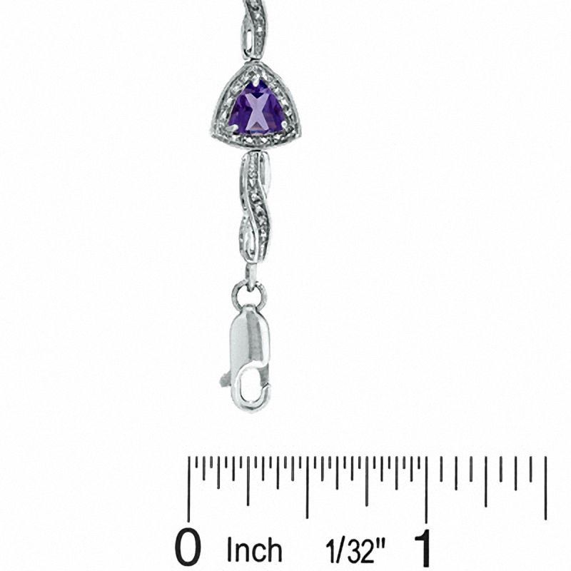 Main Image 3 of 6.0mm Trillion-Cut Amethyst Bracelet in Sterling Silver with Diamond Accent - 7.25"