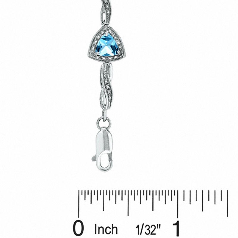 Main Image 3 of 6.0mm Trillion-Cut Blue Topaz and Diamond Accent Bracelet in Sterling Silver - 7.25"