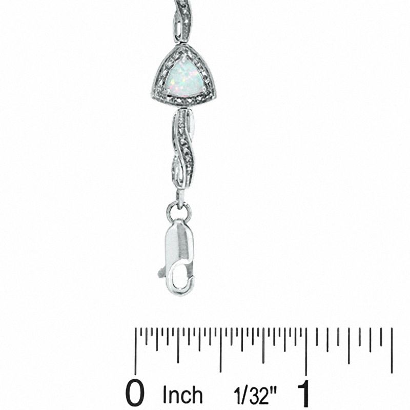 Main Image 3 of 6.0mm Trillion-Cut Lab-Created Opal Bracelet in Sterling Silver with Diamond Accent - 7.25"