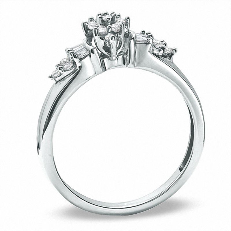 0.25 CT. T.W. Diamond Baguette Fan Ring in 10K White Gold
