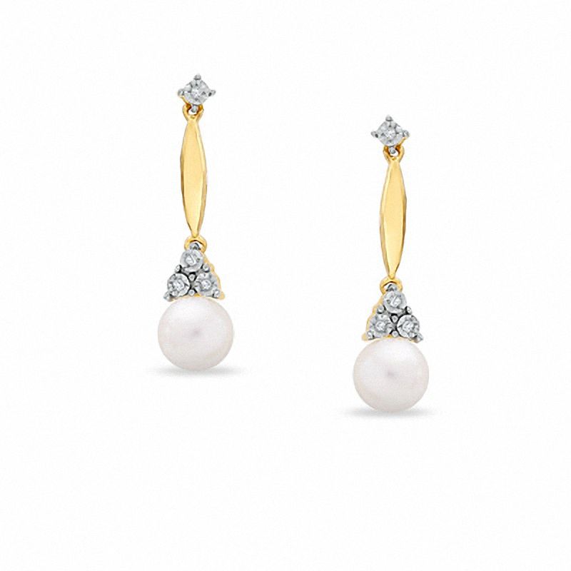7.0mm Cultured Freshwater Pearl Stick Earrings in 10K Gold with Diamond Accents|Peoples Jewellers