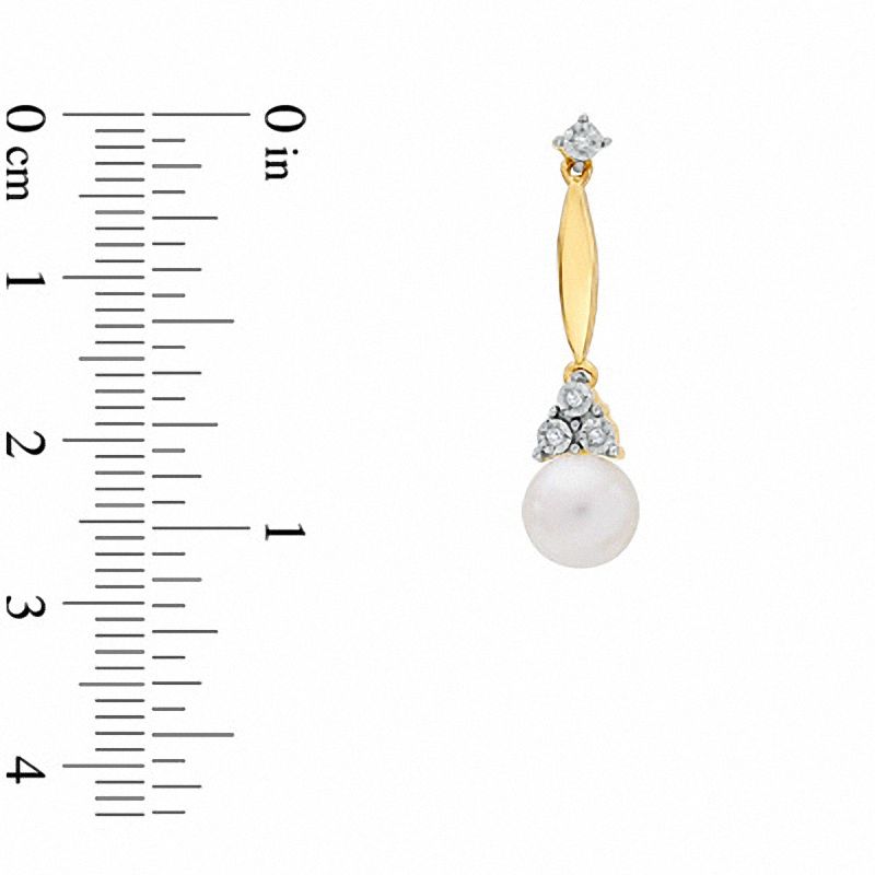 Main Image 2 of 7.0mm Freshwater Cultured Pearl Stick Earrings in 10K Gold with Diamond Accents