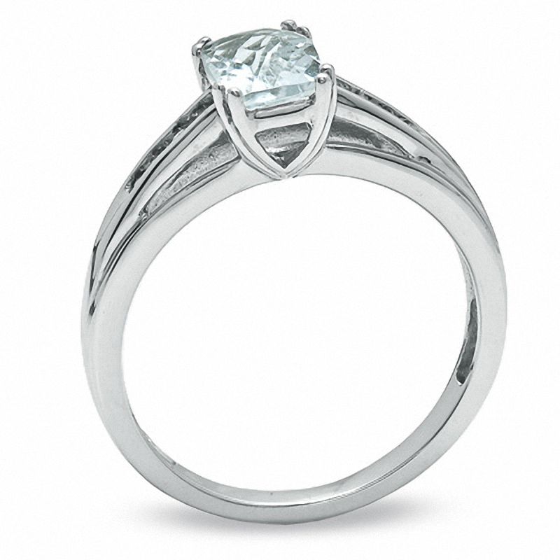 Main Image 2 of Cushion-Cut Aquamarine and White Sapphire Ring in 10K White Gold