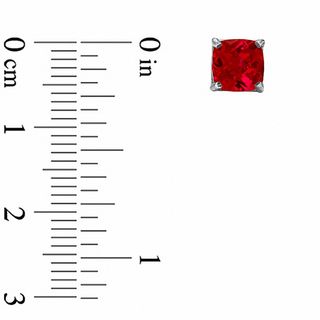 6.0mm Cushion-Cut Lab-Created Ruby Stud Earrings in 10K White Gold