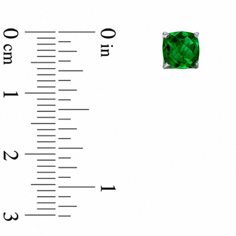 Main Image 2 of 6.0mm Cushion-Cut Lab-Created Emerald Stud Earrings in 10K White Gold