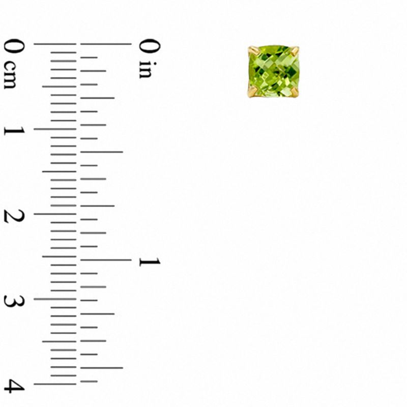 Main Image 2 of 6.0mm Cushion-Cut Peridot Stud Earrings in 10K Gold