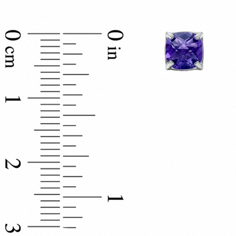 Main Image 2 of 6.0mm Cushion-Cut Amethyst Stud Earrings in 10K White Gold