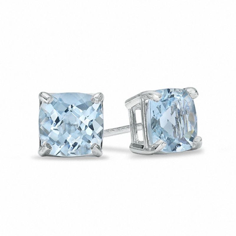 6.0mm Cushion-Cut Lab-Created Blue Spinel Stud Earrings in 10K White Gold