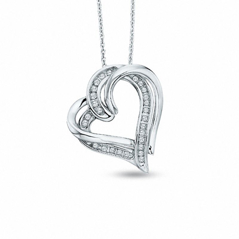 0.085 CT. T.W. Diamond Overlap Heart Pendant in Sterling Silver|Peoples Jewellers