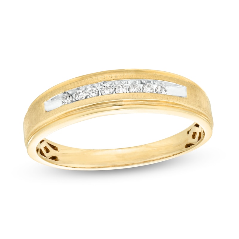 Main Image 1 of Men's 0.10 CT. T.W. Diamond Wedding Band in 10K Gold