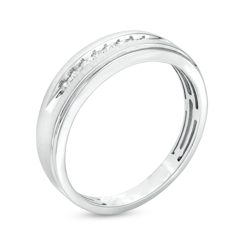 Main Image 3 of Men's 0.10 CT. T.W. Diamond Wedding Band in 10K White Gold
