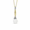 Thumbnail Image 1 of 7.0mm Freshwater Cultured Pearl Stick Pendant in 10K Gold with Diamond Accents
