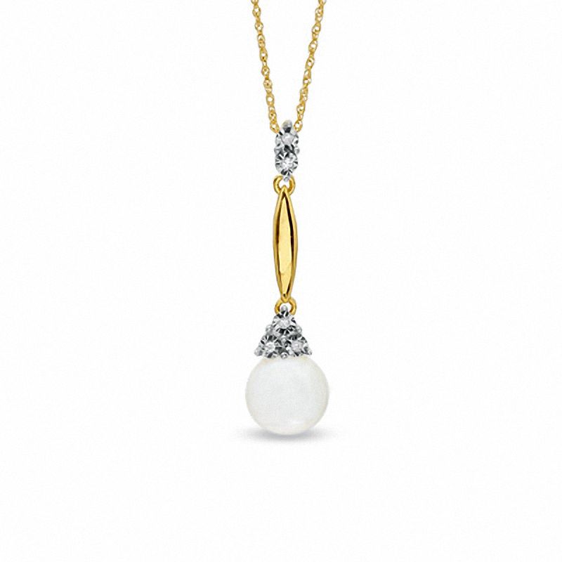 7.0mm Cultured Freshwater Pearl Stick Pendant in 10K Gold with Diamond Accents