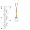 Thumbnail Image 1 of 7.0mm Cultured Freshwater Pearl Stick Pendant in 10K Gold with Diamond Accents