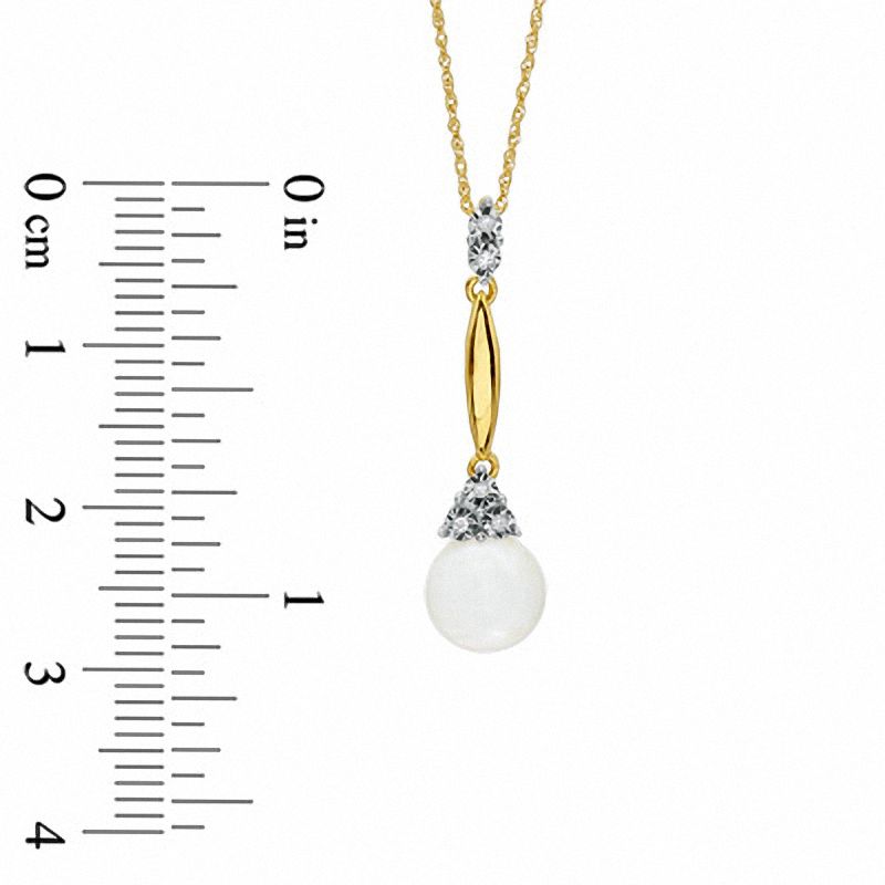 Main Image 2 of 7.0mm Freshwater Cultured Pearl Stick Pendant in 10K Gold with Diamond Accents