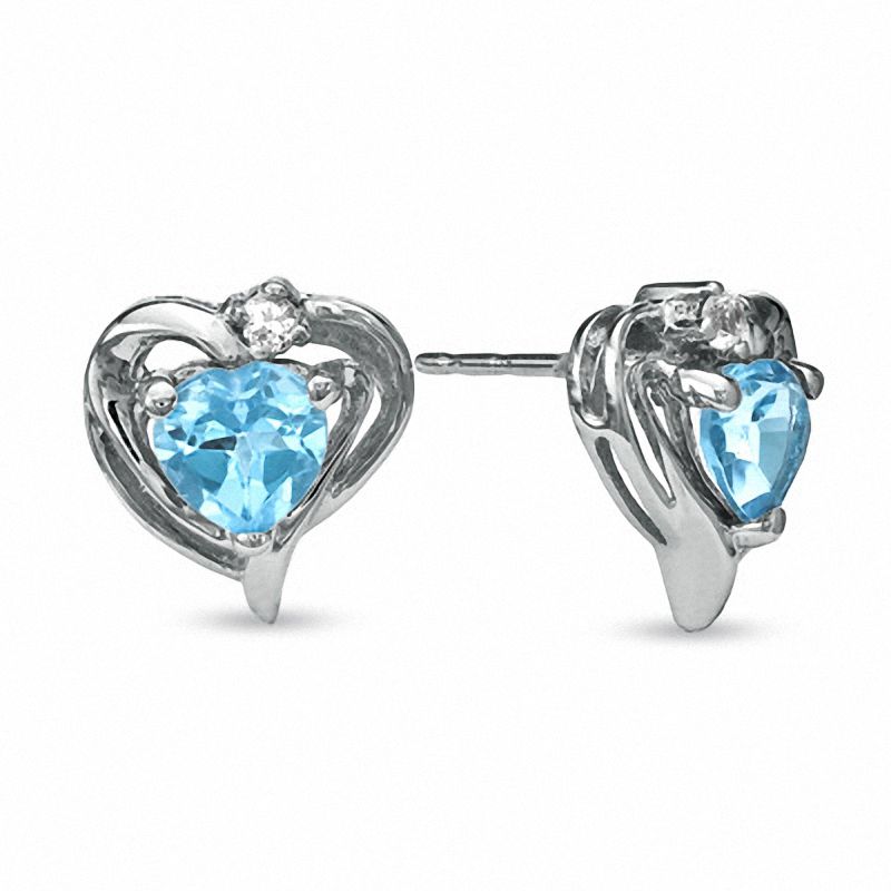 5.0mm Heart-Shaped Blue Topaz and White Sapphire Earrings in 10K White Gold|Peoples Jewellers