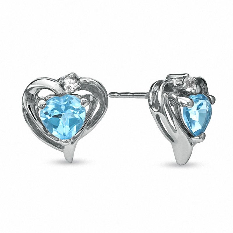 Main Image 1 of 5.0mm Heart-Shaped Blue Topaz and White Sapphire Earrings in 10K White Gold
