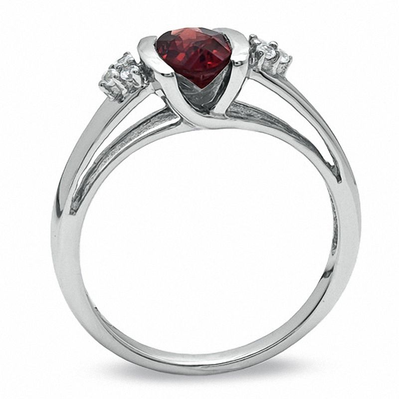 Main Image 2 of Oval Garnet and White Sapphire Bezel-Set Ring in 10K White Gold