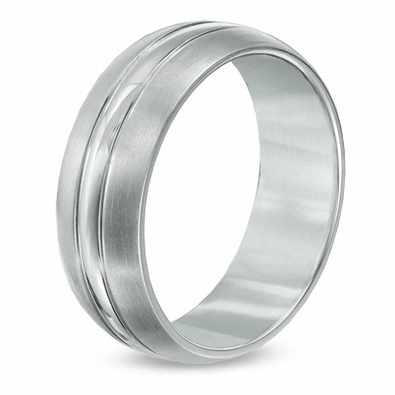 Main Image 2 of Dome Titanium Satin Stripe Wedding Band - Size 9