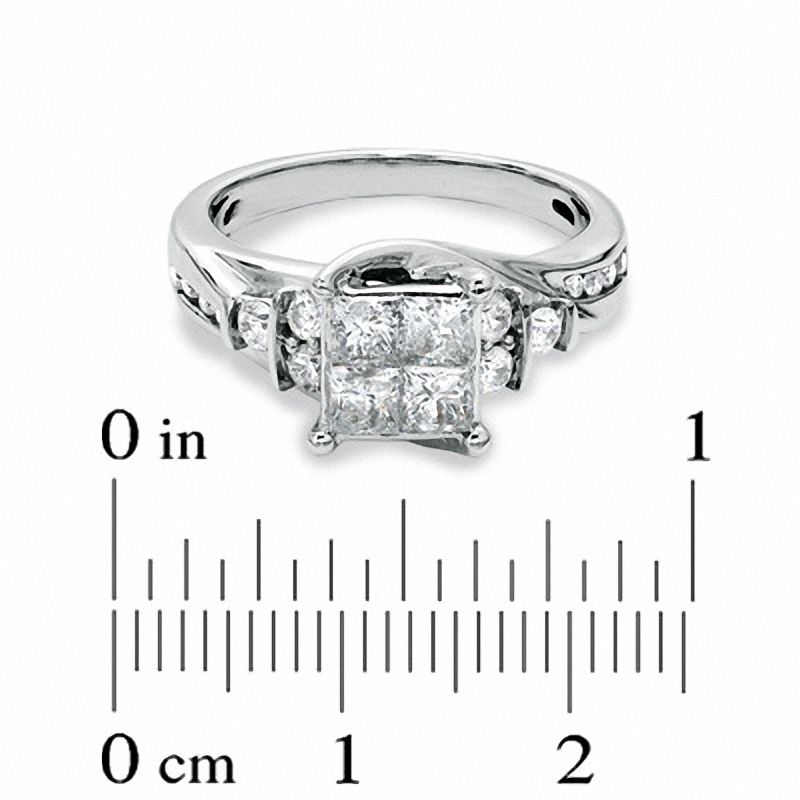 1.16 CT. T.W. Princess-Cut Quad Diamond Engagement Ring in 14K White Gold