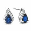 Thumbnail Image 1 of Pear-Shaped Lab-Created Blue Sapphire Earrings in 10K White Gold with White Sapphire Accents