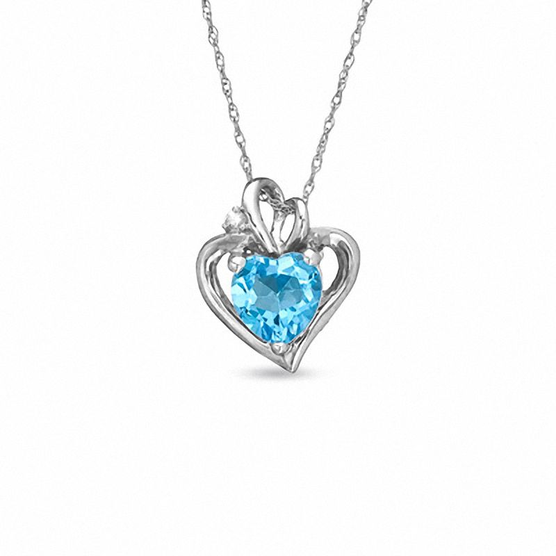 Main Image 1 of 7.0mm Heart-Shaped Blue Topaz and White Sapphire Pendant in 10K White Gold