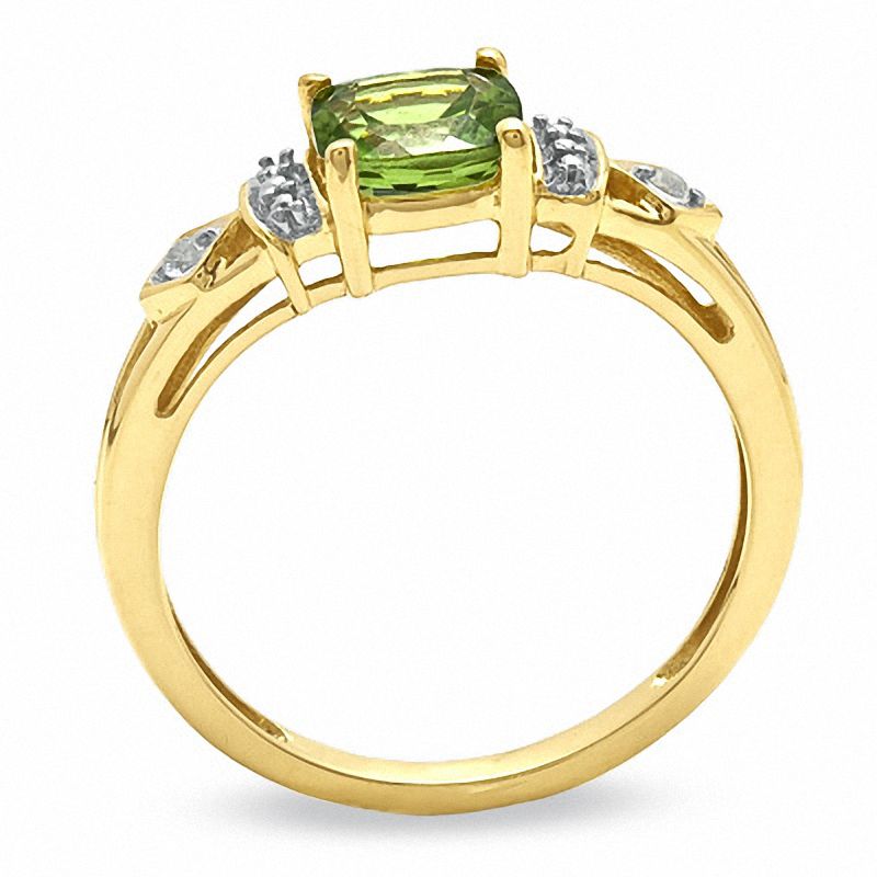 Cushion-Cut Peridot and Lab-Created White Sapphire Ring in 10K Gold