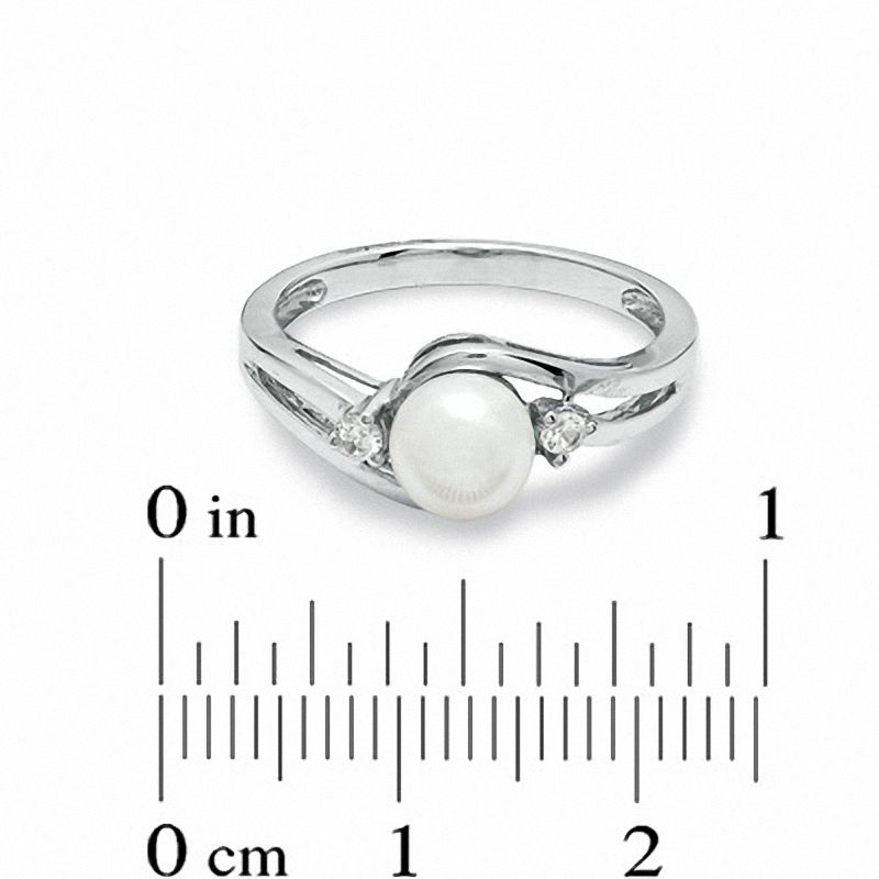 Main Image 3 of 6.0mm Freshwater Cultured Pearl and White Sapphire Ring in 10K White Gold