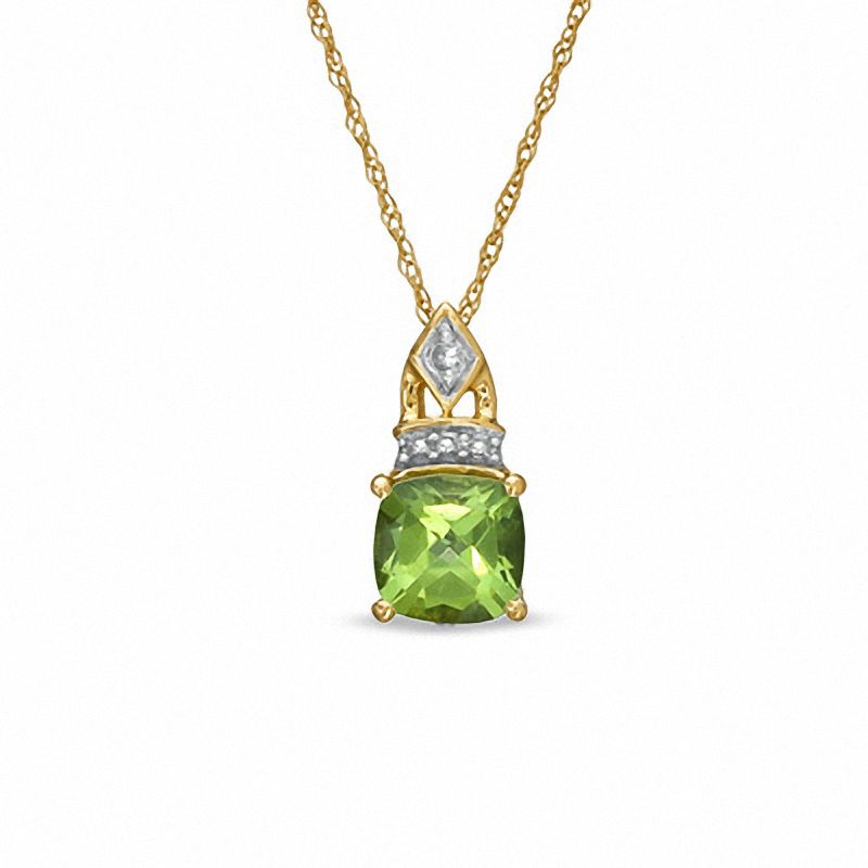 6.0mm Cushion-Cut Peridot and Lab-Created White Sapphire Pendant in 10K Gold|Peoples Jewellers