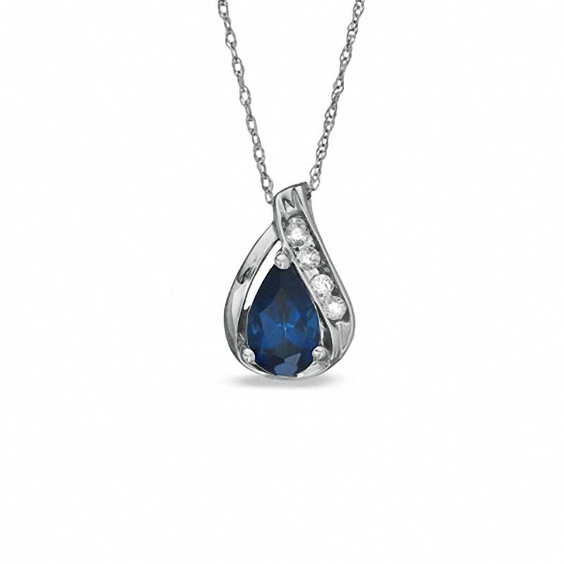 Pear-Shaped Lab-Created Blue Sapphire Pendant in 10K White Gold with White Sapphire Accents|Peoples Jewellers