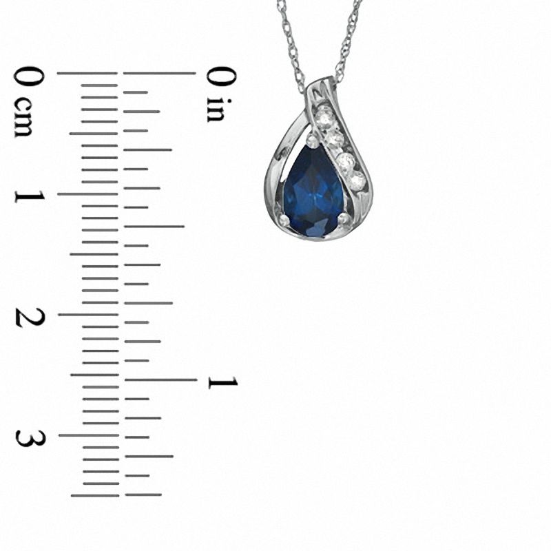 Pear-Shaped Lab-Created Blue Sapphire Pendant in 10K White Gold with White Sapphire Accents