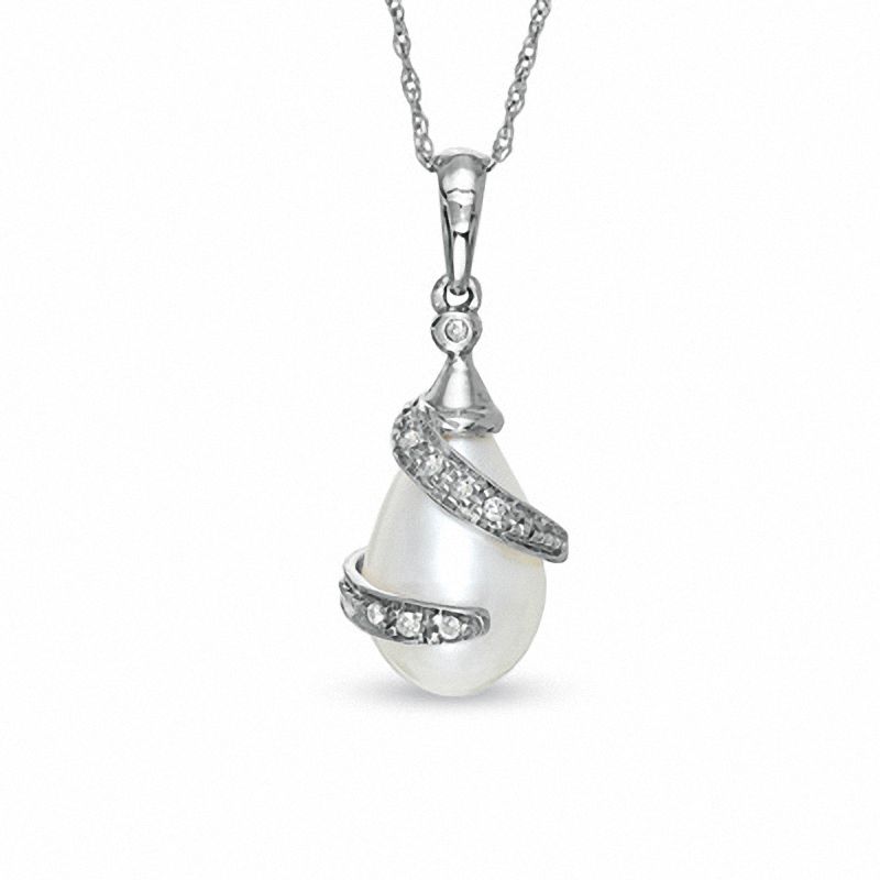 Main Image 1 of Freshwater Cultured Pearl and Diamond Accent Wrap Pendant in 10K White Gold