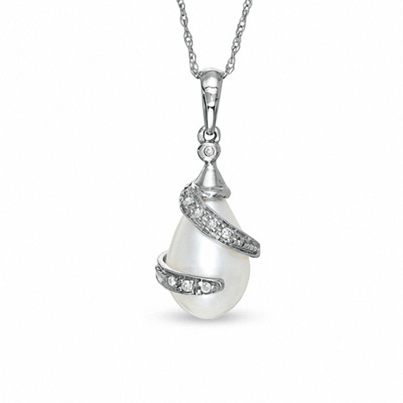 Cultured Freshwater Pearl and Diamond Accent Wrap Pendant in 10K White Gold|Peoples Jewellers