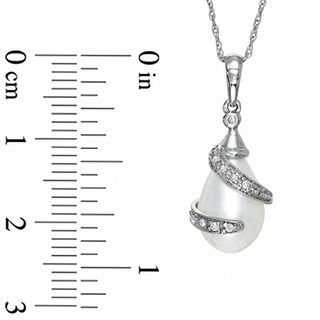 Freshwater Cultured Pearl and Diamond Accent Wrap Pendant in 10K White Gold