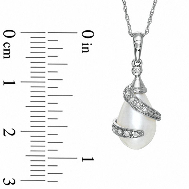 Cultured Freshwater Pearl and Diamond Accent Wrap Pendant in 10K White Gold