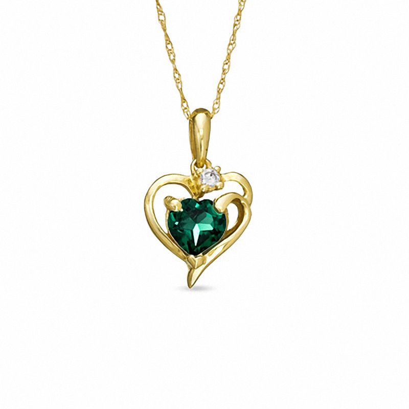 Main Image 1 of 6.0mm Heart-Shaped Lab-Created Emerald and White Sapphire Pendant in 10K Gold