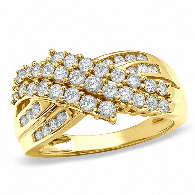 1.00 CT. T.W. Diamond Three Row Crossover Ring in 10K Gold