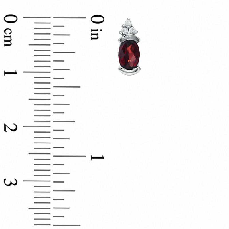 Main Image 2 of Oval Garnet and White Sapphire Bezel-Set Earrings in 10K White Gold
