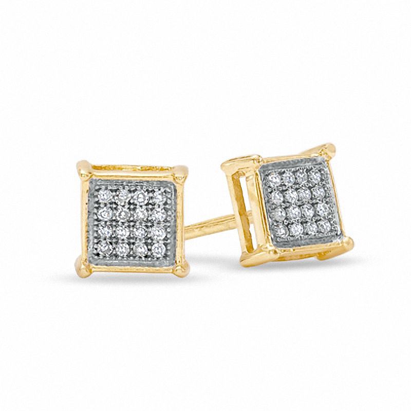 0.10 CT. T.W. Diamond Micro-Pavé Square Stud Earrings in 10K Gold