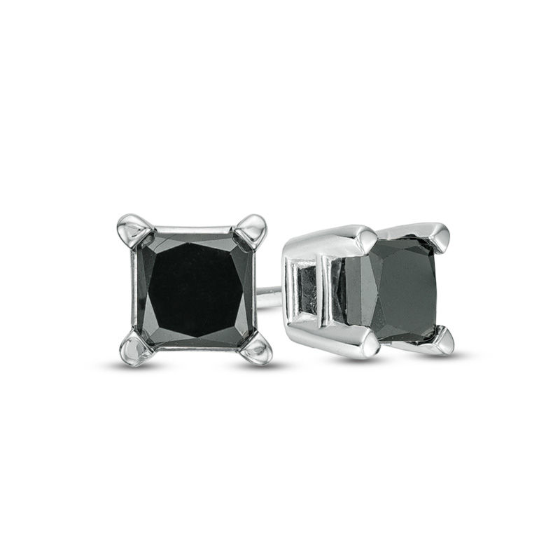 0.50 CT. T.W. Princess-Cut Black Diamond Stud Earrings in 10K White Gold|Peoples Jewellers