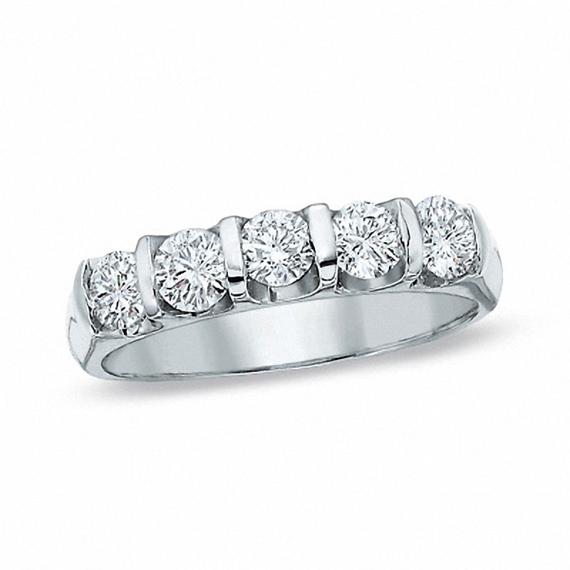 1.00 CT. T. W. Diamond Five Stone Wedding Band in 14K White Gold