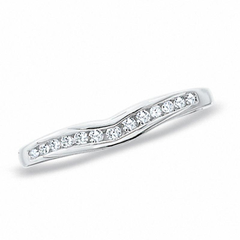 Ladies' 0.14 CT. T.W. Diamond Contour Wedding Band in 14K White Gold