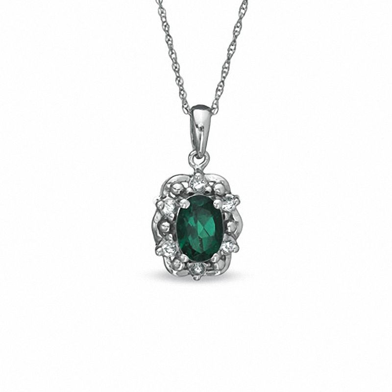 Oval Lab-Created Emerald and White Sapphire Pendant in Sterling Silver