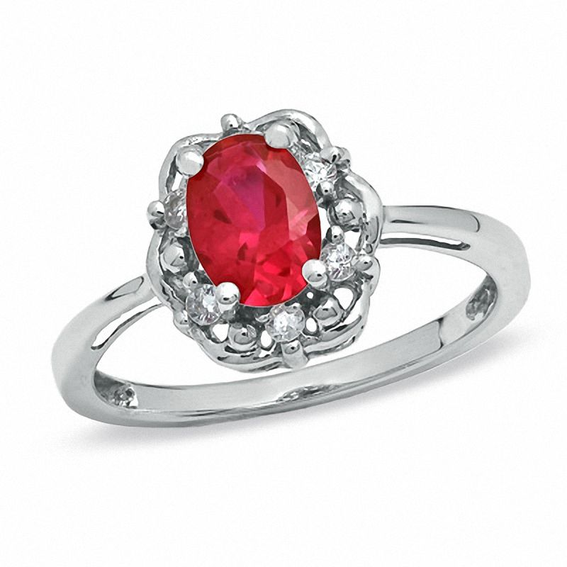 Oval Lab-Created Ruby and White Sapphire Ring in Sterling Silver|Peoples Jewellers