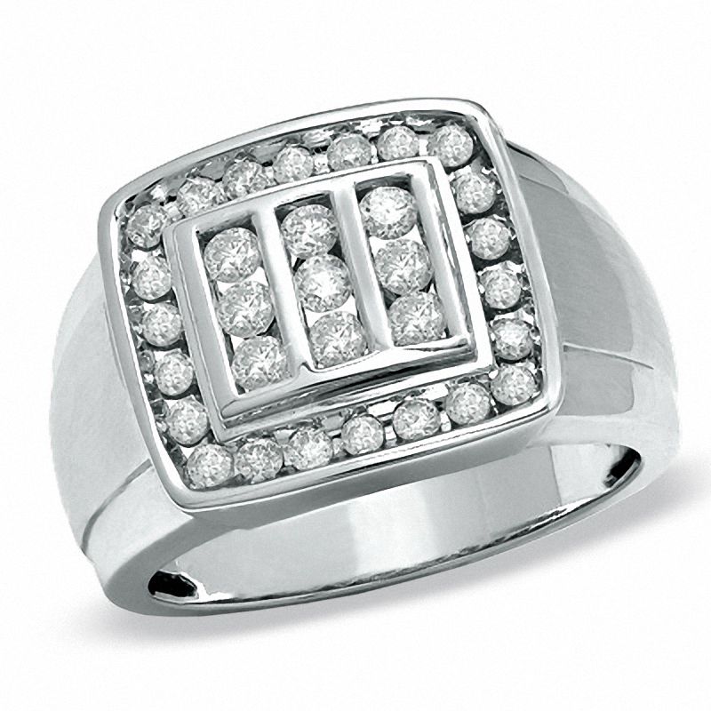 Men's 1.00 CT. T.W. Diamond Three Row Framed Ring in 10K White Gold|Peoples Jewellers