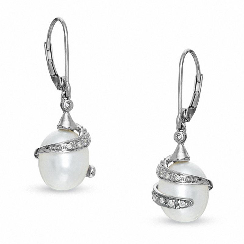 Cultured Freshwater Pearl and Diamond Accent Wrap Earrings in 10K White Gold|Peoples Jewellers