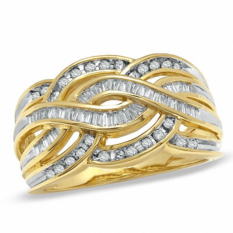 0.50 CT. T.W. Baguette and Round Diamond Twist Band in 10K White Gold|Peoples Jewellers