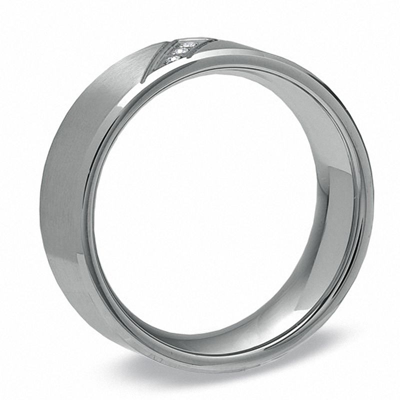 Men's Diamond Accent Slant Wedding Band in Stainless Steel - Size 9