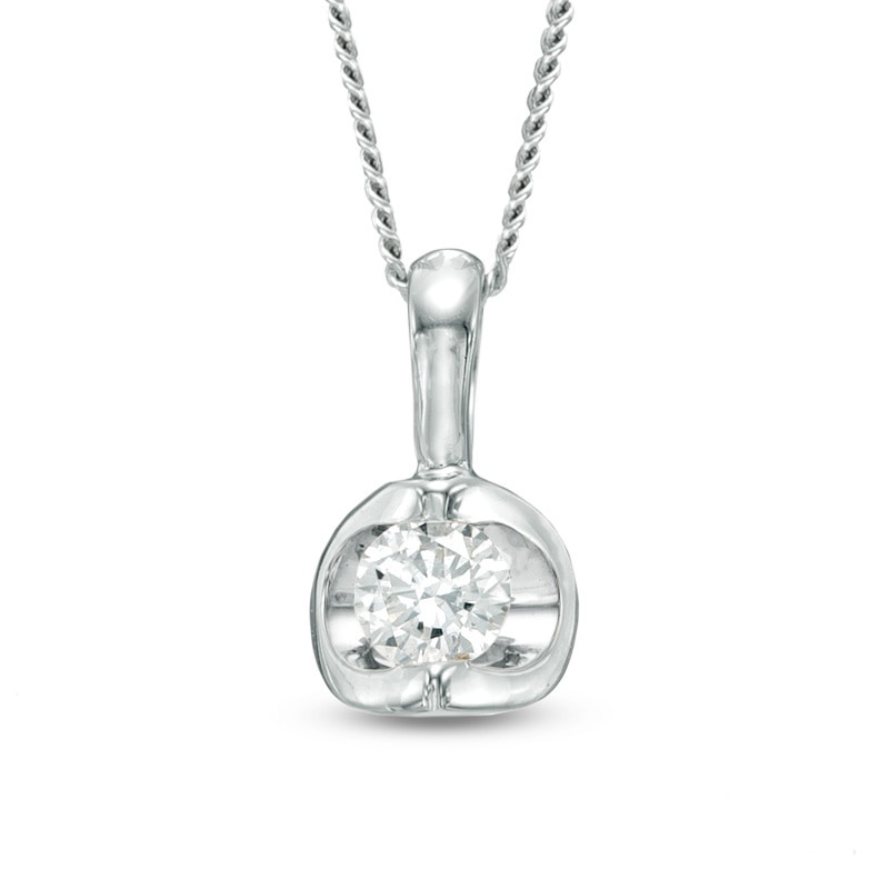 Main Image 1 of 0.10 CT. Canadian Certified Diamond Solitaire Tension-Set Pendant in 14K White Gold (I/I2)