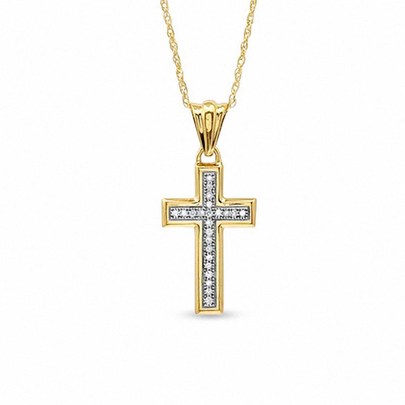 0.07 CT. T.W. Diamond Cross Pendant in 10K Gold - 16"|Peoples Jewellers